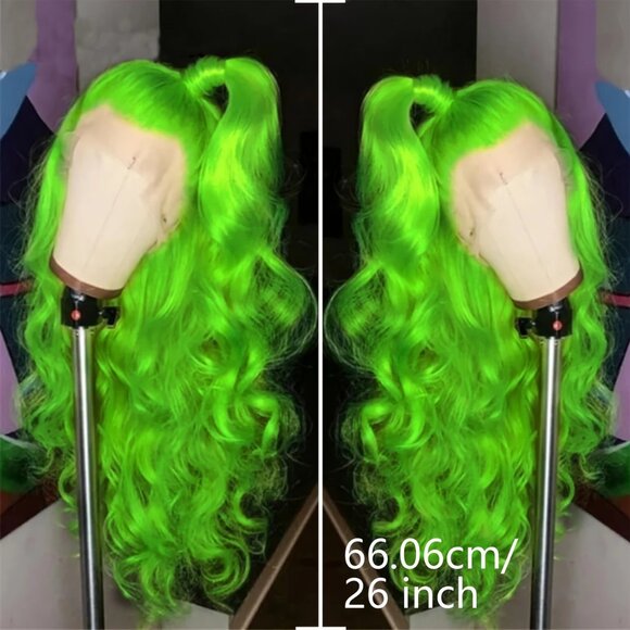 Dirty Ombre Green 13x4 Lace Front Wig – 26” Wavy Glueless Heat Resistance Wig - Picture 5 of 5